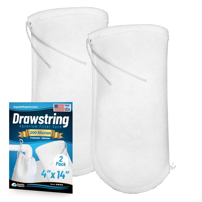 Aquatic Experts 200 Micron Drawstring Filter Sock - Filter Socks for Saltwater Aquarium, Sump Filter Sock, Freshwater Aquarium Filter Sock - Custom Made in The USA (4 inch by 14 inch, 2 Pack) - Image 1